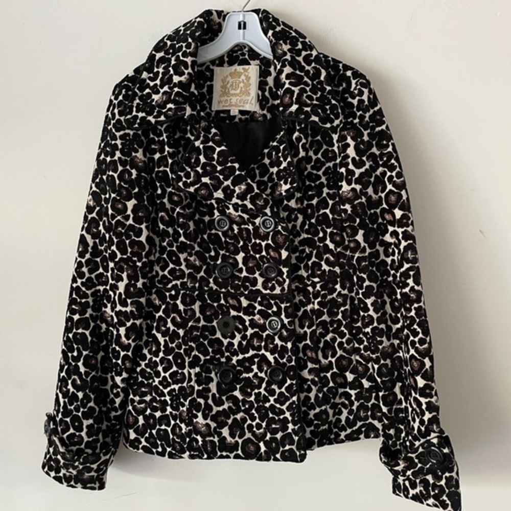Wet Seal Tapestry Leopard Print Women Pea Coat Size L